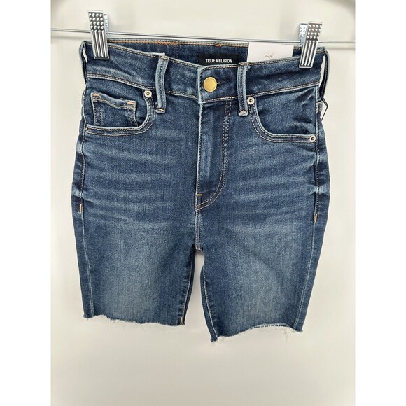 NWT True Religion Women's High rise Mid Cut Off Jean Shorts size 24 - Picture 3 of 8
